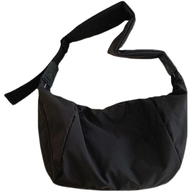 Korean Canvas Crossbody Bag for Women - Wide Strap, Niche Design, Pleated Dumpling Style