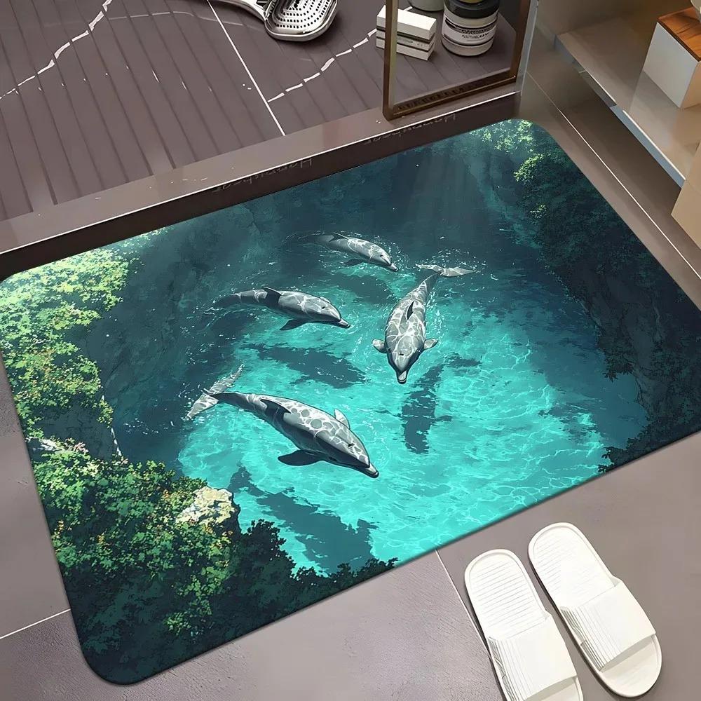 1PC Crane Pattern Kitchen Rugs Non-Slip Home Door Mats Pop Design Bathroom Rugs Bath Mat Carpet for Home Sink Laundry Decor