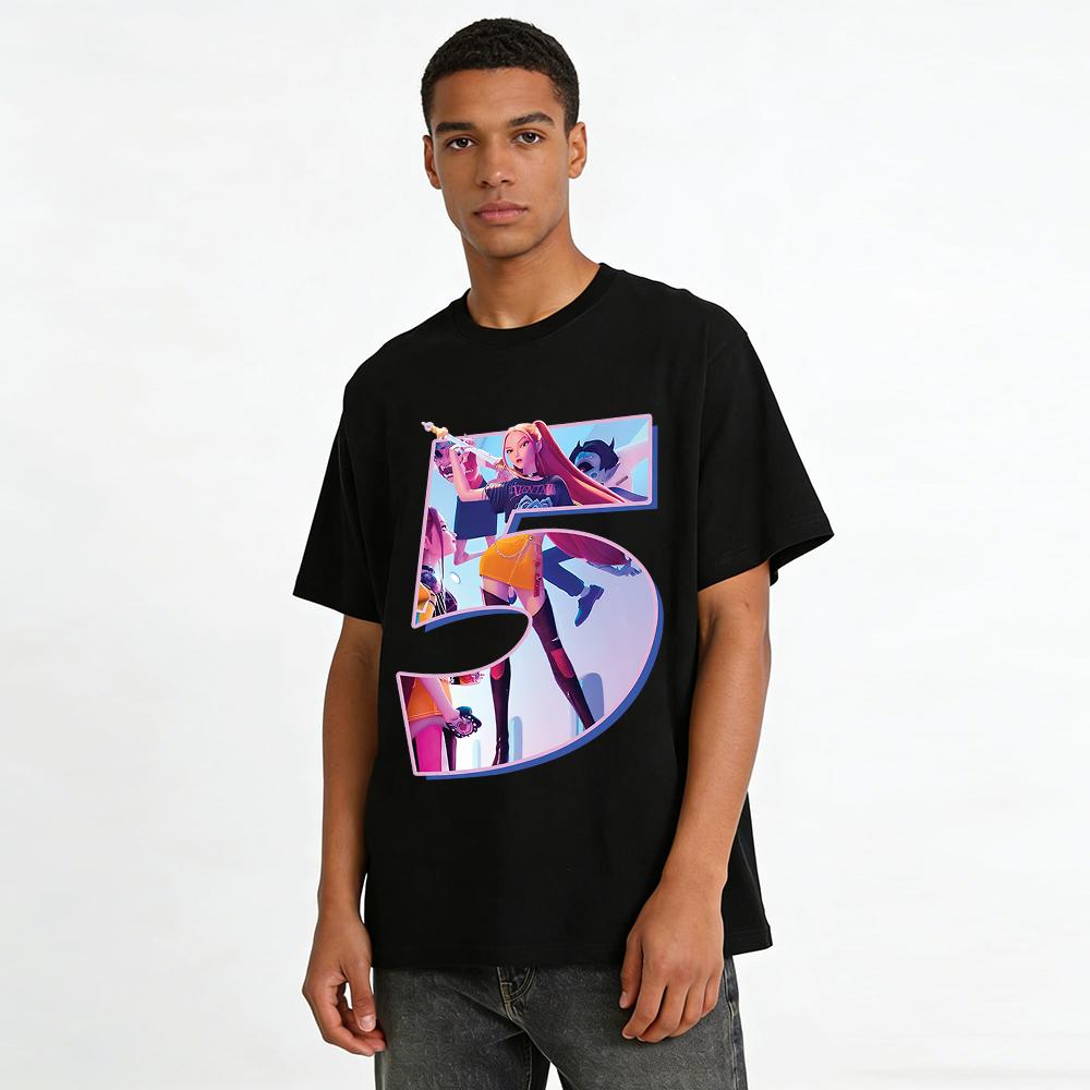 Cyber Girl Print T-shirt Cool Number 5 Graphic Top Street Style Loose Casual Daily Wear Pure Cotton T-shirt