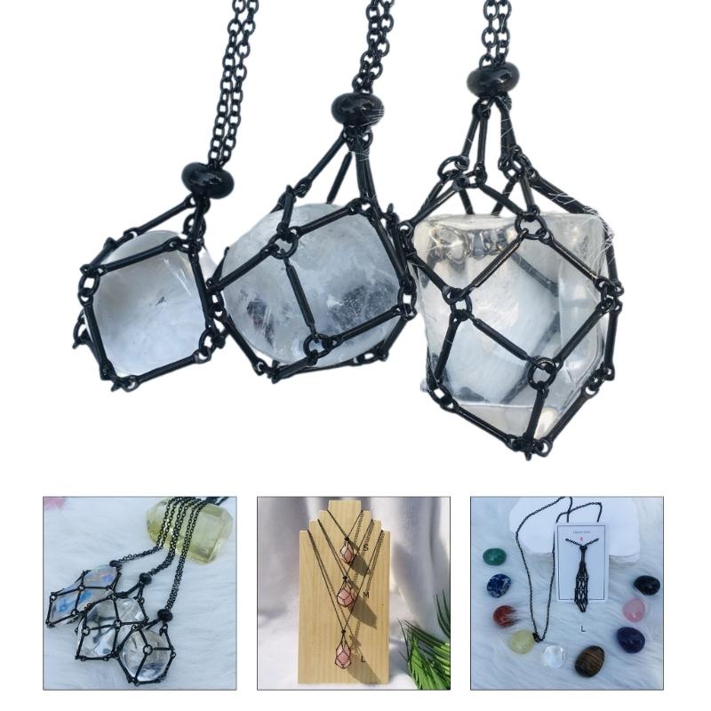 Empty Crystal Stone Holder Necklace Adjustable Natural Crystal Cage Necklace
