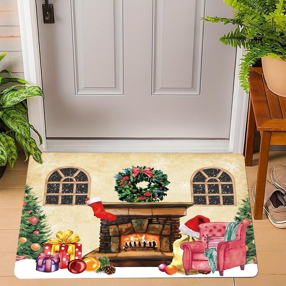 Winter Christmas Print Welcome Doormat Non-Slip Machine Washable Carpet For Living Room Bedroom Bathroom Kitchen Laundry Rug