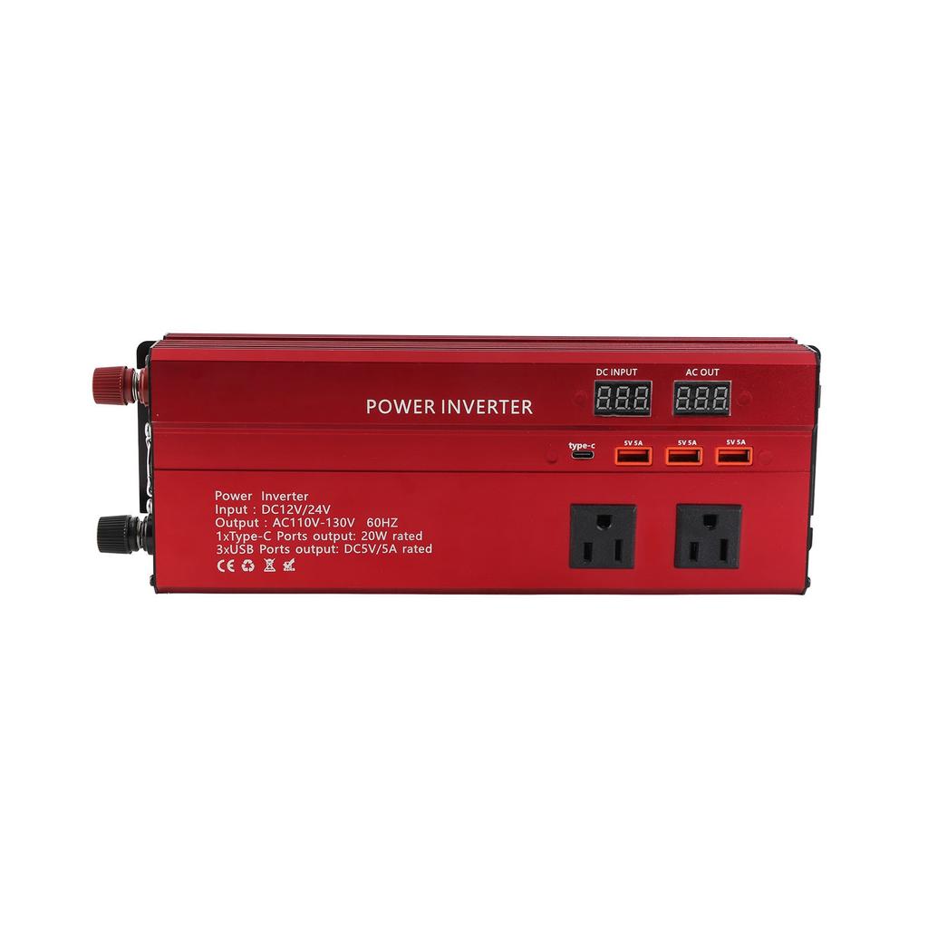 Power Inverter Modified Sine Wave 12V 24V To 60HZ 900W 3 AC Outlets 3 USB Ports 1 Type C Port for Phone Tablet