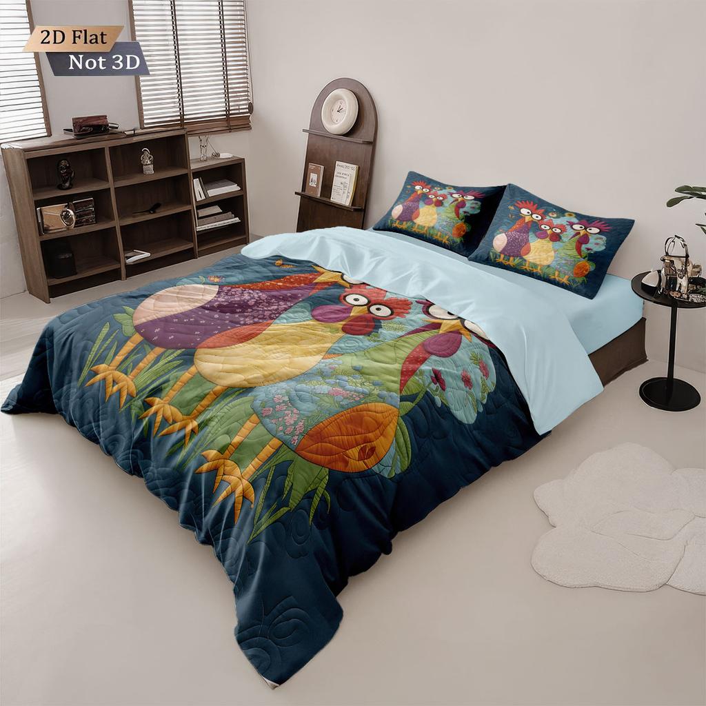 3pcs Cartoon Cute Chicken Print Coreless Down Duvet Cover Set Comfortable Bedroom Bedding Decoration Machine Washable