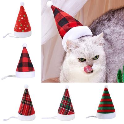 New Christmas Pet Hat Soft Warm Santa Claus Caps Xmas Decor Red Plaid Dog Headwear for Puppy Cat