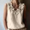 Women's Sleeveless V-Neck Ruffle Trim Blouse Casual Color Top for Summer