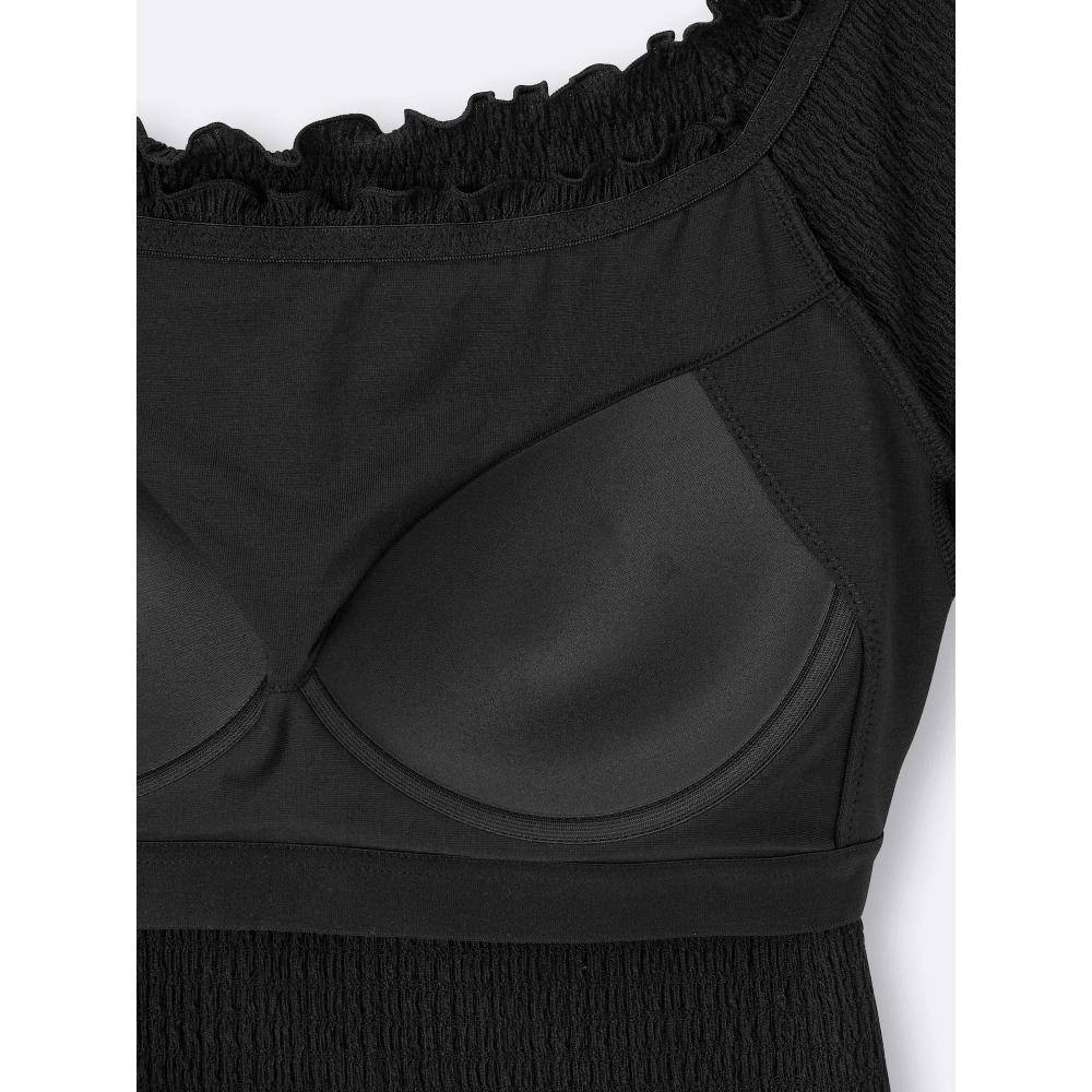 GU by Uniqlo BH Feel Cropped Raffung Off-Shoulder T-Shirt