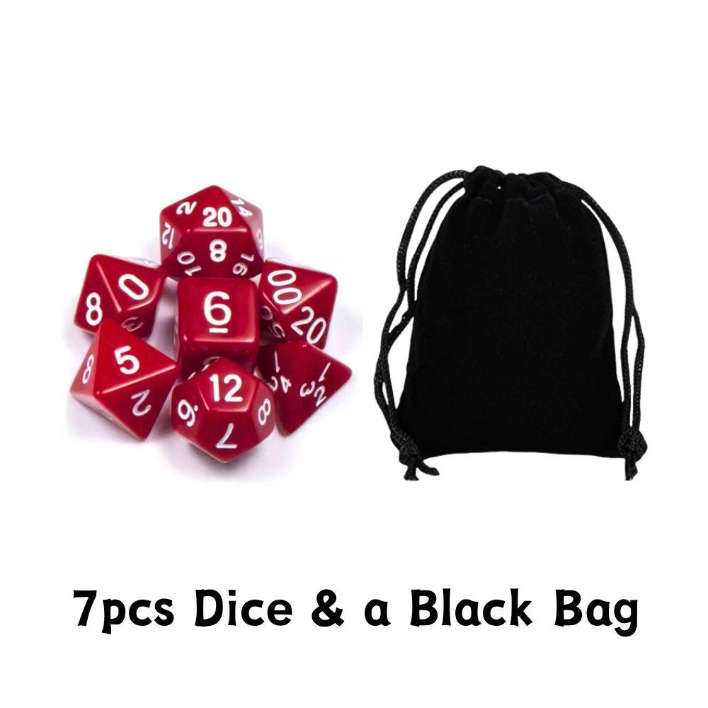 7pcs Polyhedral Dice Set With Black Storage Bag, Transparent & Solid Color Table Board Game Role Playing Party Accessories YMY