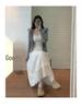 Women's White Lace High Waist A-line Umbrella Skirt - Mid-length Flare for Tall Figures
