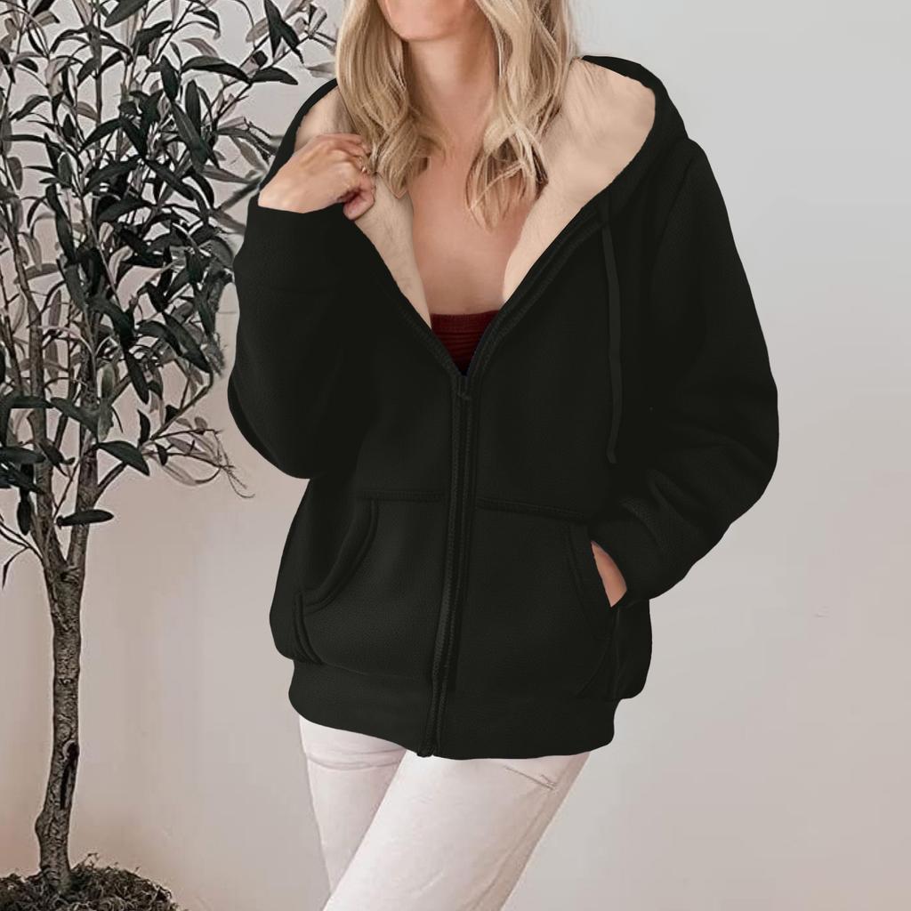 Dámská módní ležérní mikina volný kardigan na zip s dlouhým rukávem a kapucí