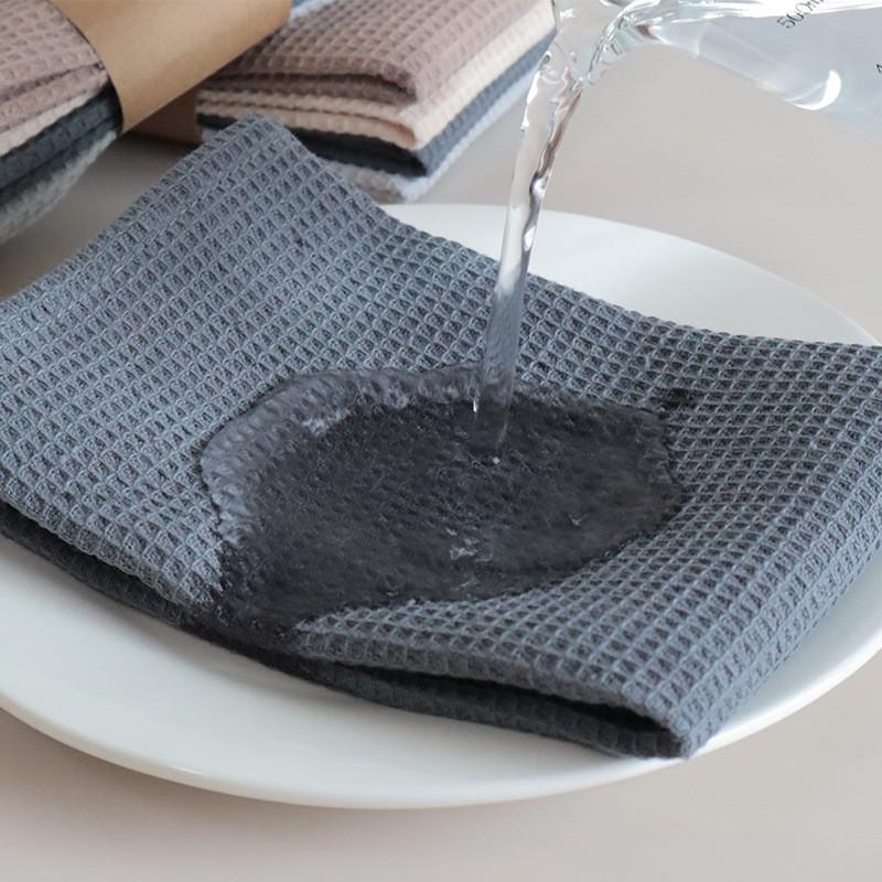 4PCSPure Cotton Waffle Dish Towel Plain Square Napkin Tea Towel Absorbent Kitchen Towel Dining Table Cotton Kitchen Essential