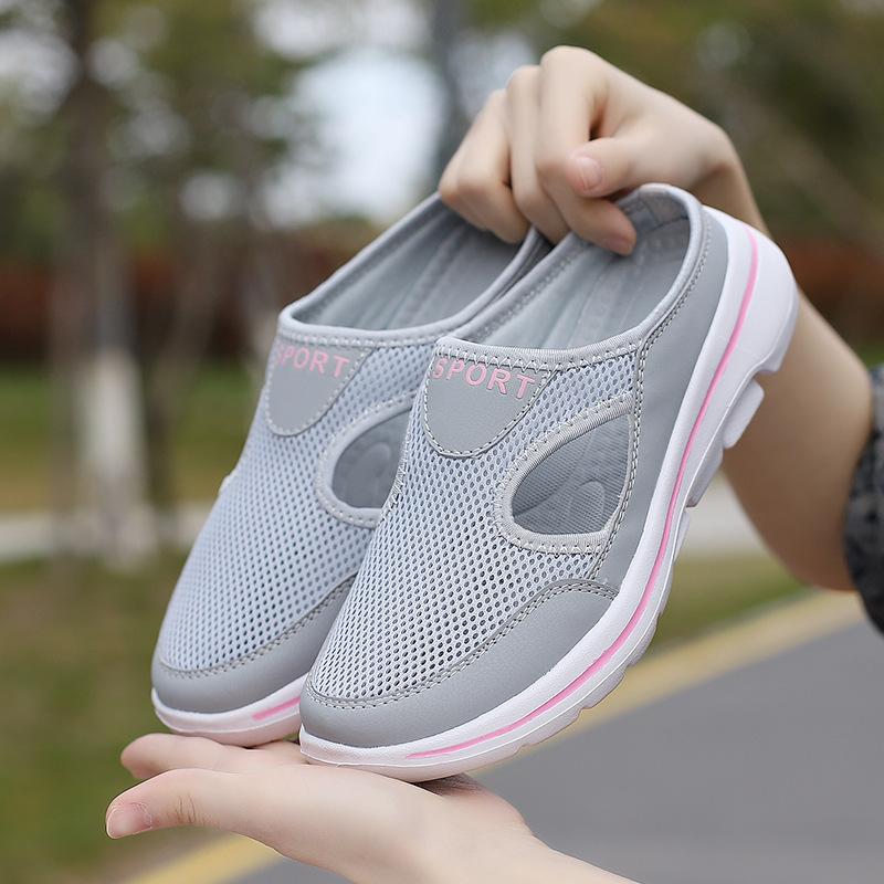 Korean Style Large Size Casual Shoes Half-slip Women's Shoes Thick Sole Slip-on Shoes Mesh Half-slip Sandals