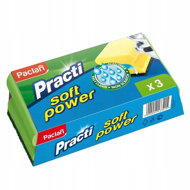 Paclan Practi Soft Power Dish Sponges, 3 pieces