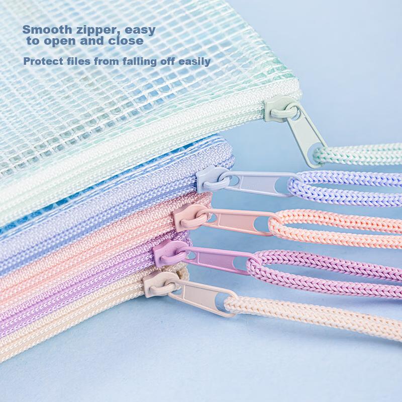 Deli 5 A4 Grid Zipper Pouches File Folders Student Subject Classification Bags Macaron Color Assortment 63481A