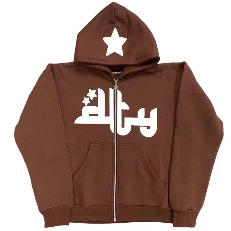 Autumn And Winter Trend Printed Sweater Men'S High Street Casual Hip-Hop Metal Zipper Jacket Men'S And Women'S Trendy Sweater