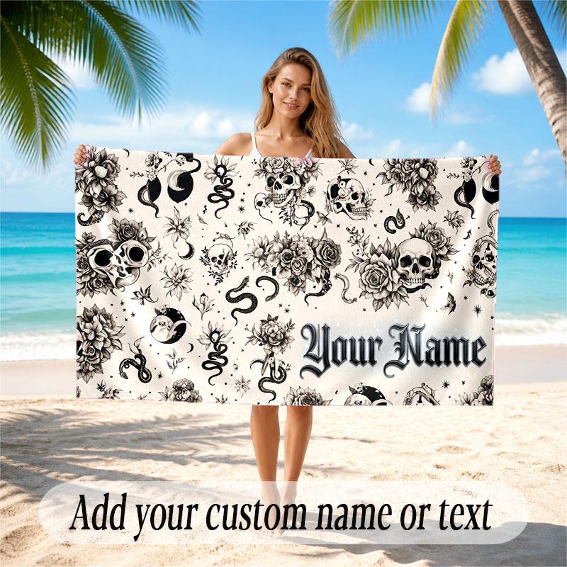 Floral Garden Theme Soft Beach Towel Personalized Custom Name Text Towel Portable for Beach Pool Travel