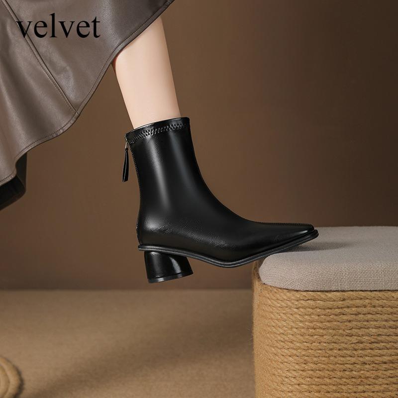 Fashion Square Head Short Boots Women's 2025 Autumn and Winter New Soft Sole Fashion Versatile Thick Heel Chelsea Thin Boots Women