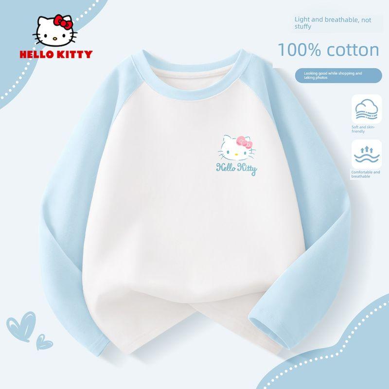 Hello Kitty Girls' Long-Sleeved T-Shirt 2025 New Pure Cotton Kidsren's Raglan Top Cute Girl's Bottoming Shirt