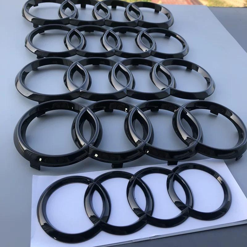 s1 4Ring Car Hood Front Bonnet Grill Rear Trunk Emblem Black/Silver Logo Badge Sticker For  A3 A4 A5 A6 A7 Q2 Q3 Q5 Q8 TT1s