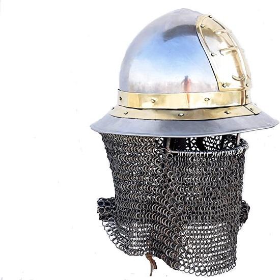 

Medieval Byzantine Kettle Hat 16 Gauge with 9mm Flat Ring Riveted Chainmail Silver