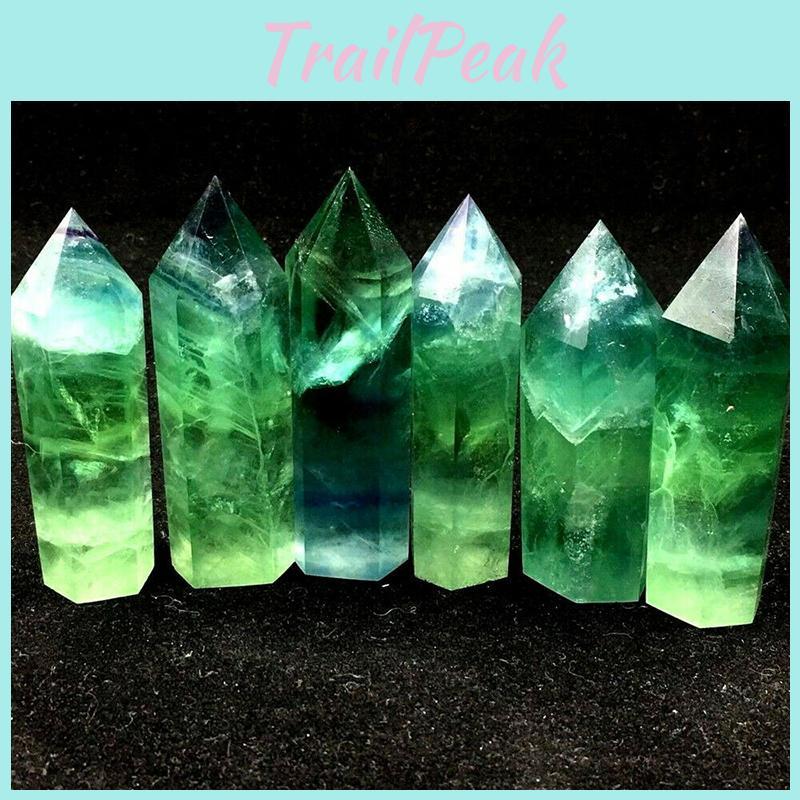 Eye-catching Natural Green Fluorite Quartz Crystal Hexagonal Wand For Wellness And Reiki