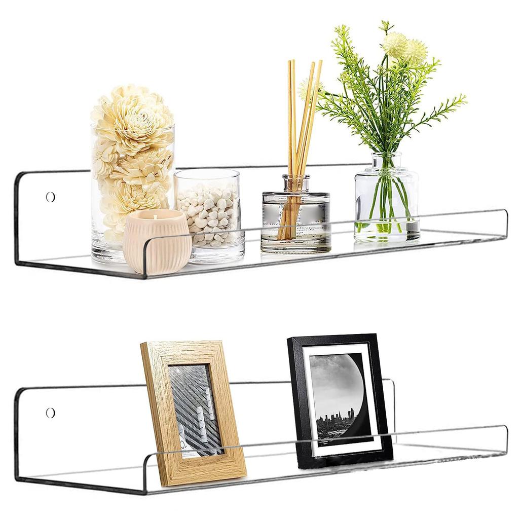 2pcs Transparent Acrylic Storage Rack Wall Mounted Shelves Record Display Shelf Living Room Floating Shelf for Bathroom