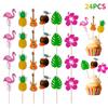 24 de bucăți Toppers pentru cupcake hawaieni Flamingo Ananas Frunze de palmier Scobitori Tropical Summer Beach Decorare pentru tort pentru petrecere de aniversare