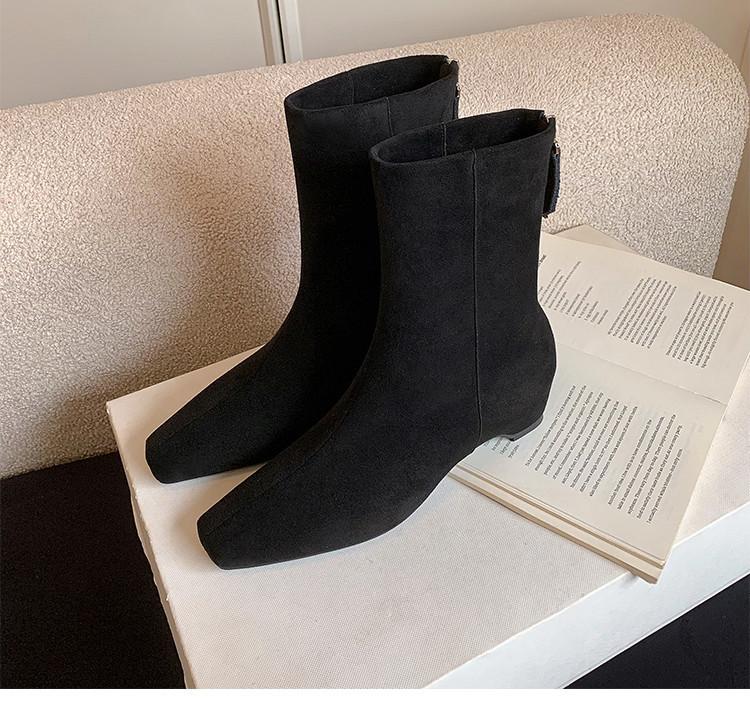 Inside and Outside Full Leather Square Head Rear Zipper Chelsea Boots Cowhide European and Korean Simple Retro Inner Height-increasing Short Boots W