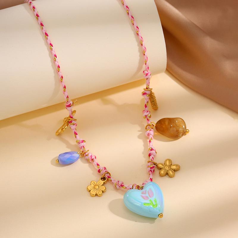 Богемный плетеный кулон-сердце на титановой стали для женщин