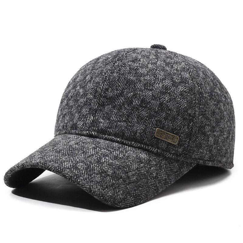 Autumn Winter Men's Middle-Aged and Elderly Warm Plaid Baseball Cap Ear Protection Old Man Peak Cap