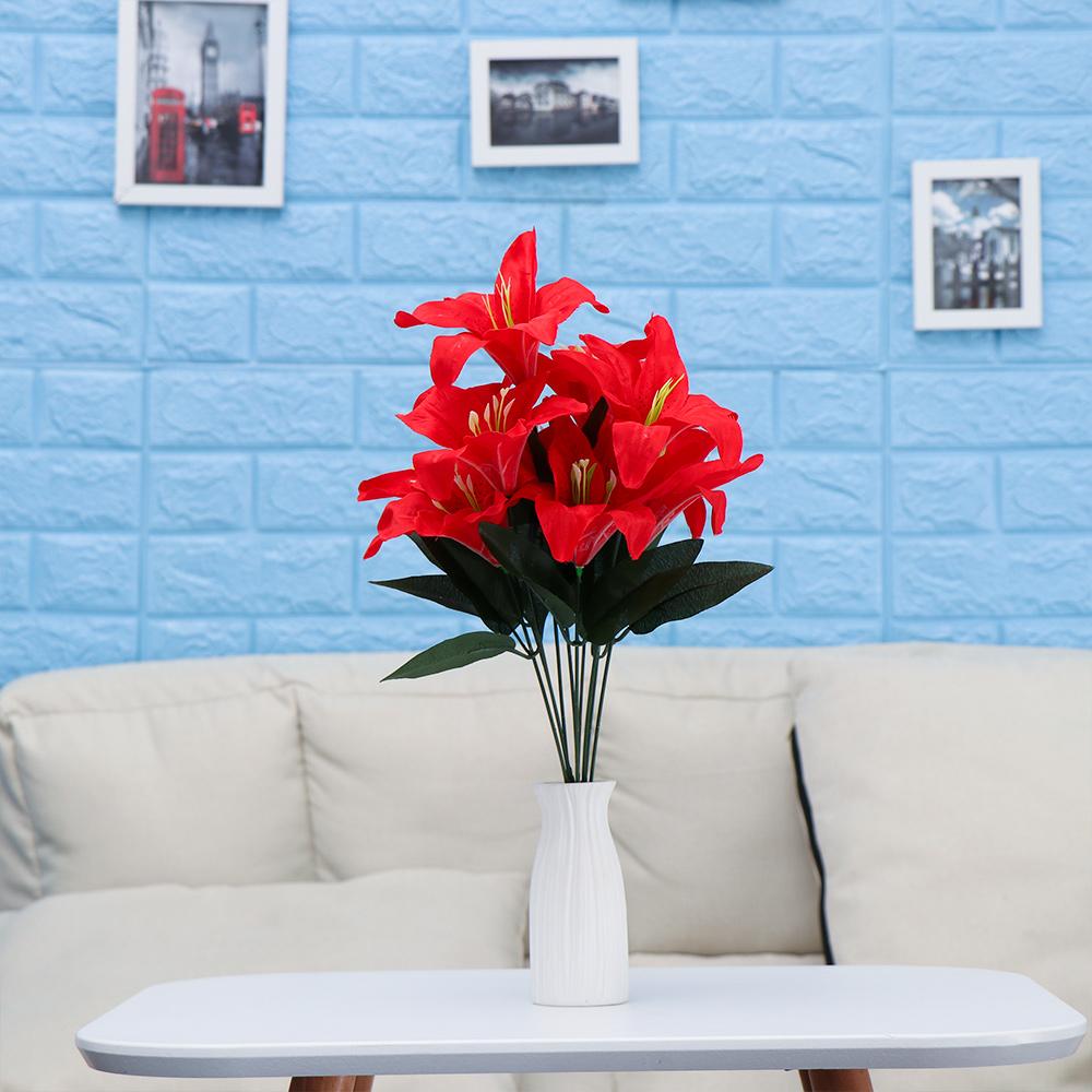 10 Heads Hot Home Accessories Colorful Fake Lilies Wedding Decor Artificial Flowers Lilies Bouquet