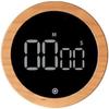 Grain Kitchen Timer Rotating LED Digital Display Magnetic Countdown Countup Timer with Round Wood Grain Case for Cooking Baking Home Kitchen Tool