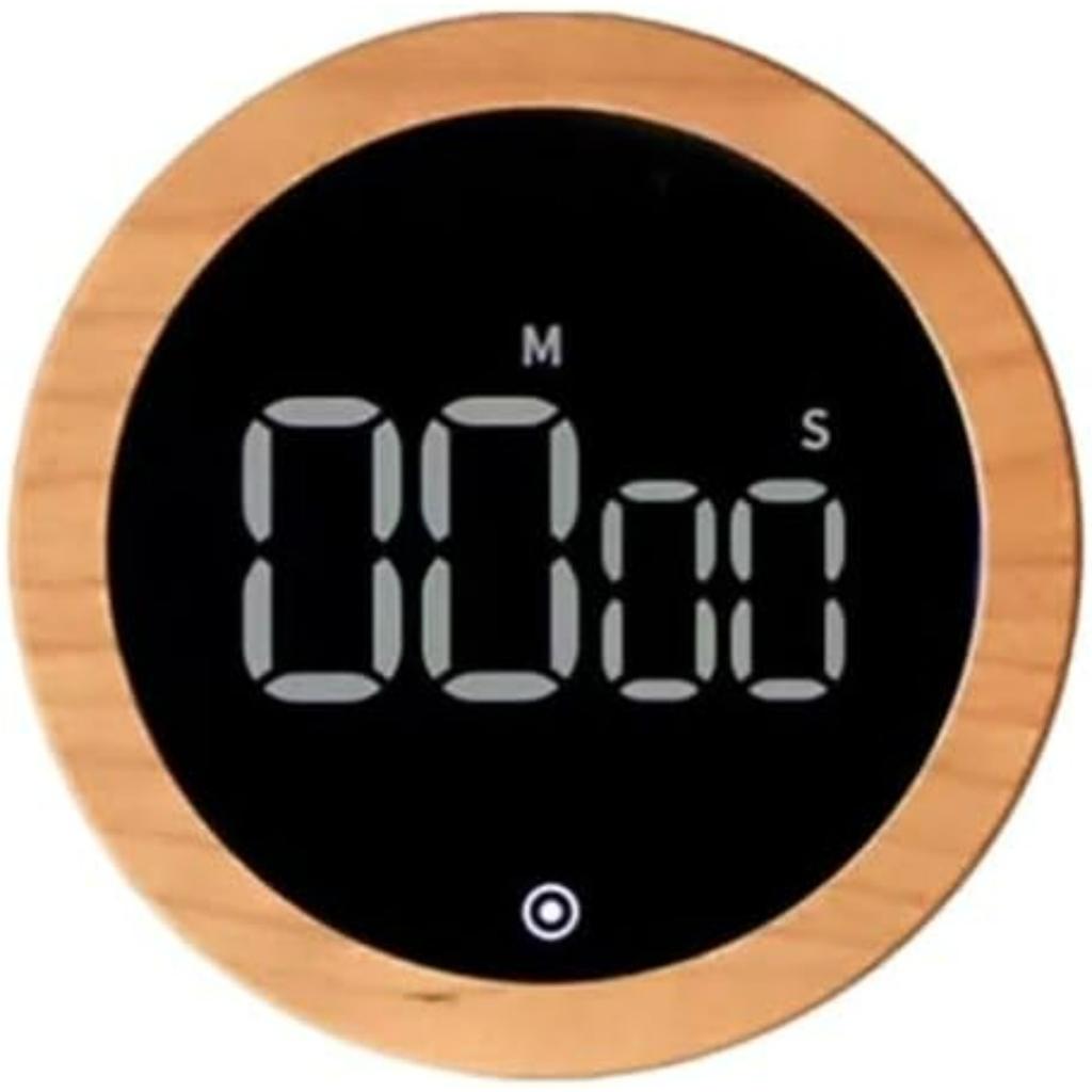 Grain Kitchen Timer Rotating LED Digital Display Magnetic Countdown Countup Timer with Round Wood Grain Case for Cooking Baking Home Kitchen Tool