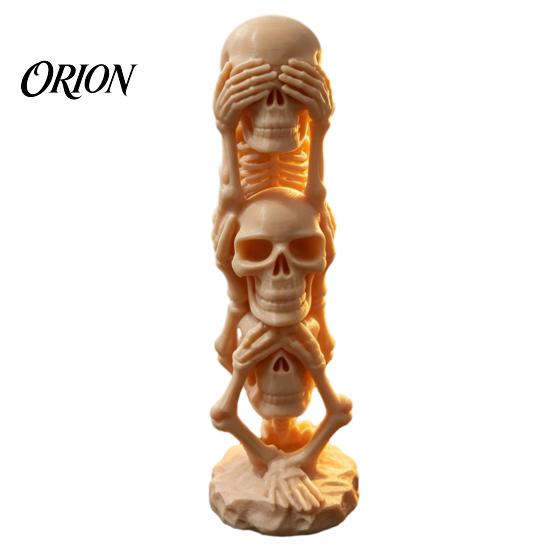 Small Desk Ornament for Men Triple Stacked Skulls Figurine, Spooky See Hear Speak No Evil Skeleton Head Retro Home Office Accessories Statue,