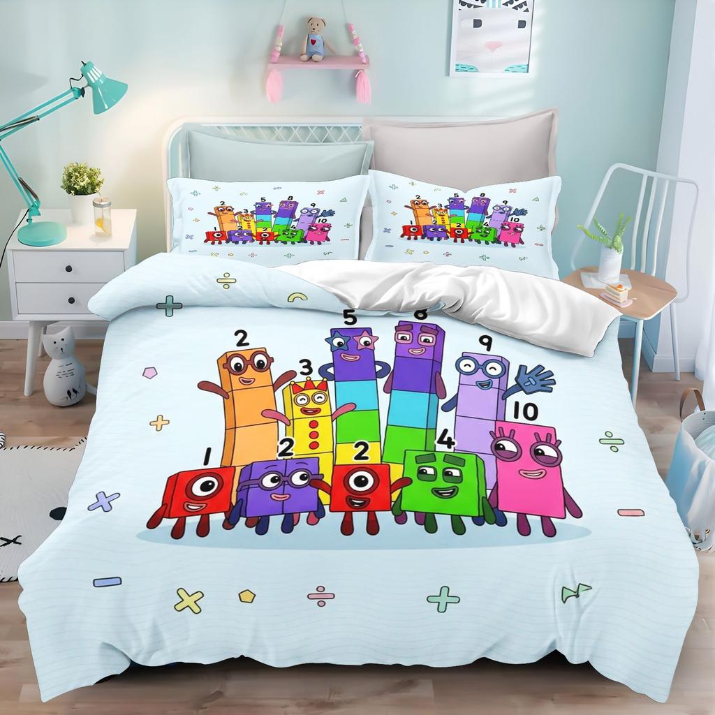 Cute Numberblocks Duvet Cover  Bedding Set Educational Cartoon Number Print Microfiber Quilt Cover For Children Bedroom