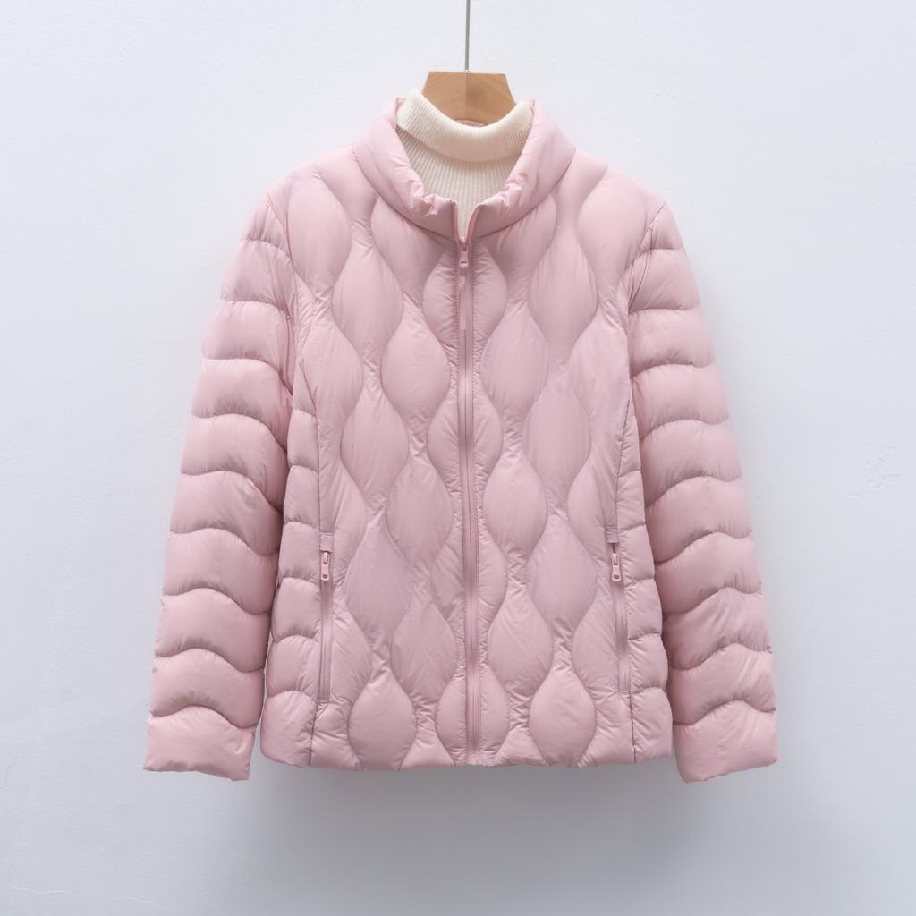 Fleece Women's Clothing Autumn and Winter New Light and Thin Down Jacket Wavy Pattern Women's Stand-up Collar Jacket