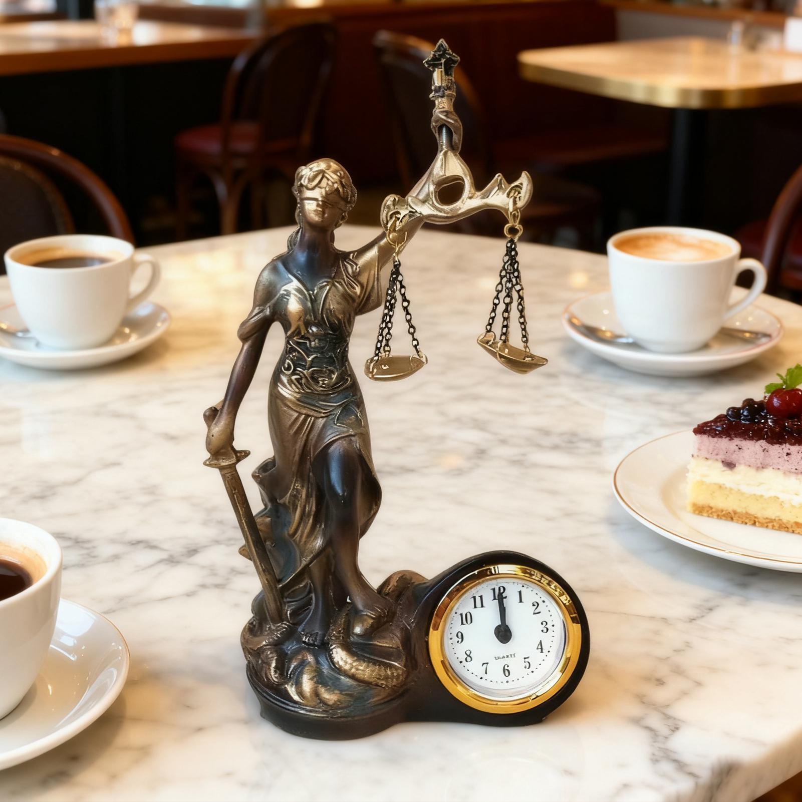 Goddess Of Justice Statue Resin Sculpture Decoration With Clock Scale Of Justice Sculpture For Home Office Study Living Room S