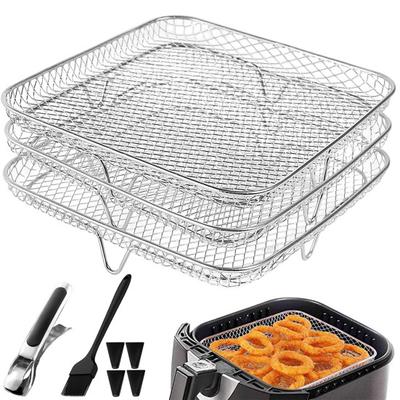 1 Set Stainless Steel Dehydrator Rack Three-layers Stackable Square Dishwasher Safe Roasting Steamer Rack Kitchen Fryer Accessories
