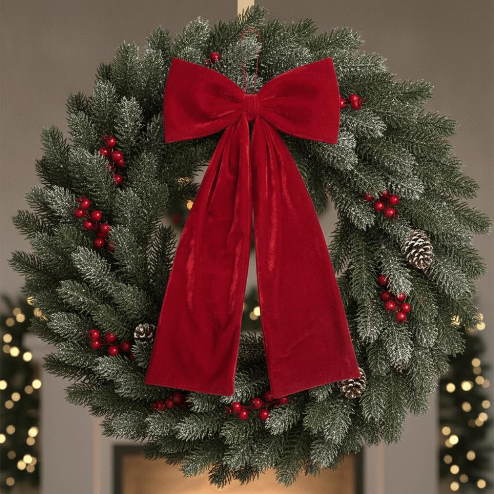Classic Vintage Red Velvet Christmas Bow Drapey Silky Smooth Christmas Tree Bowknot with Lanyard Xmas Flannelette Bow Wedding