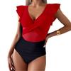 Solid Bathing Suits Summer Swimming Push Up V Neck Beachwaer Monokini Women Ruffle One Piece Swimsuit Women Swimwear