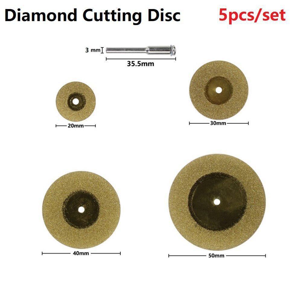 5pcs/set 20/30/40/50mm  Diamond Cutting Disc For Rotary Tools TiN Coated Circular Saw Blade For Cutting Gemstone Glass Ceramic