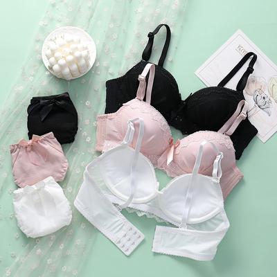 Set de sutien și chiloți cu închidere la spate din dantelă Set de lenjerie sexy pentru femei Braletă Push Up fără fir Lenjerie de corp cu broderie moale