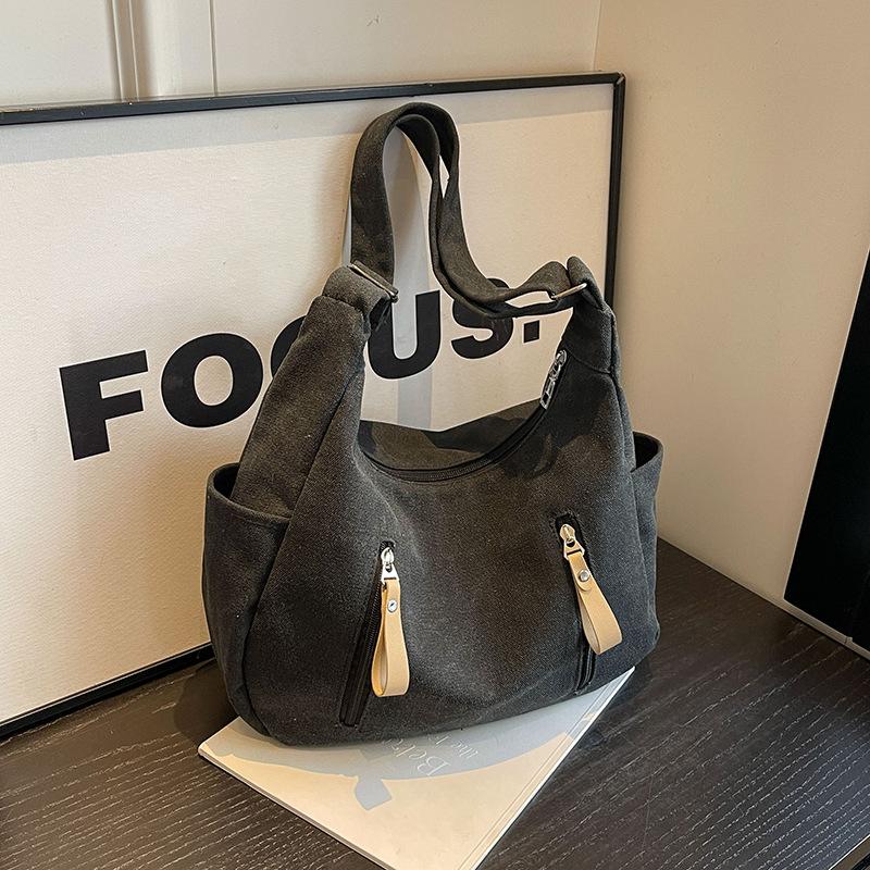 Retro simple canvas bag 2025 new casual large-capacity shoulder bag student class crossbody tote bag