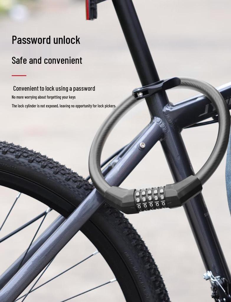 Portable Frosted Steel Cable Bicycle Lock with Anti-Theft Combination for Mountain Bikes and Electric Vehicles