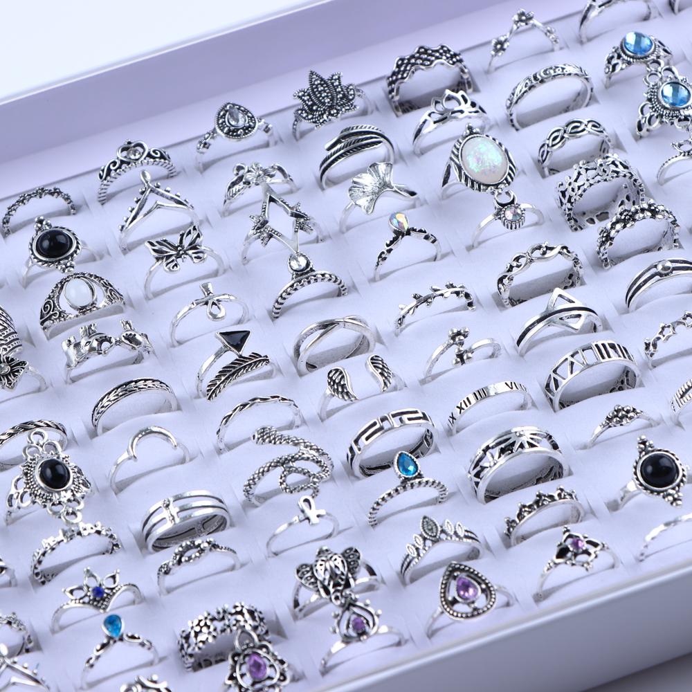 20Pcs/Lot Vintage Bohemia Geometry Flowers Leaf Rings For Charm Women Mix Style Color Fashion Jewelry Gift Accessories