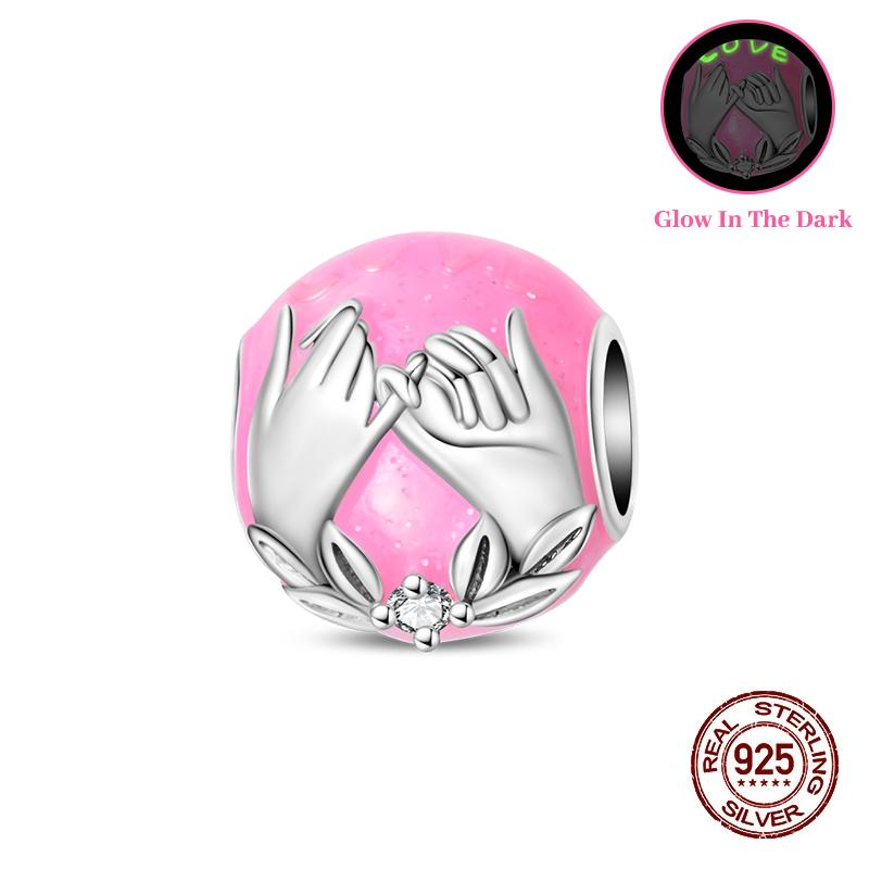 Valentine'S Day Luminous Charms Copper Pink Rose Romantic Little Bear Beads Fit Original Bracelets Diy Jewelry Gift