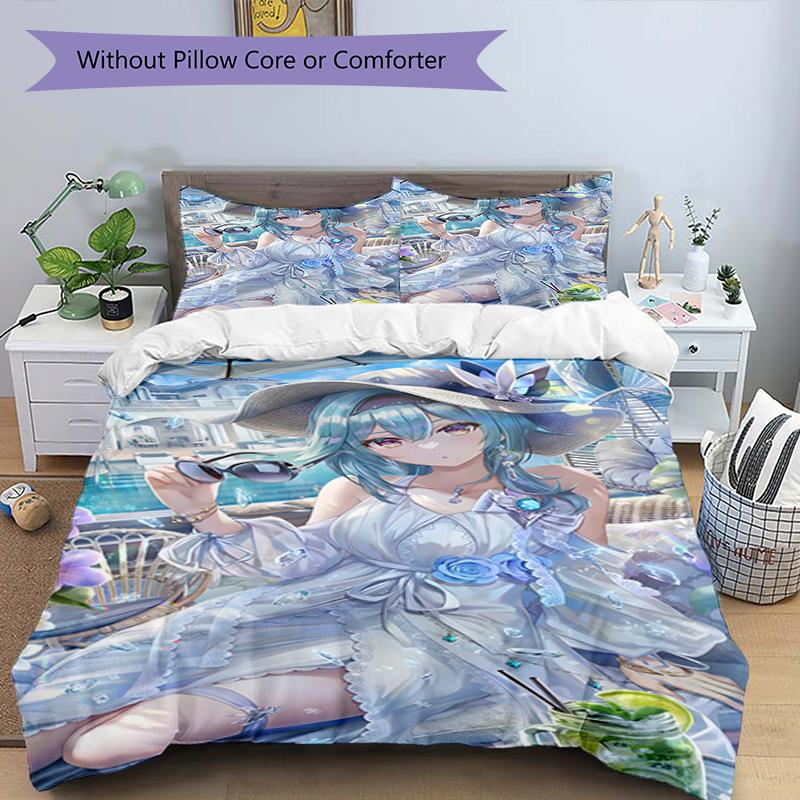 3pcs Genshin Impact Furina1 Design Cover Set - HD Printed Bedding with 1 Cover and 2 Pillowcases - Perfect for Home and Dorm Decor
