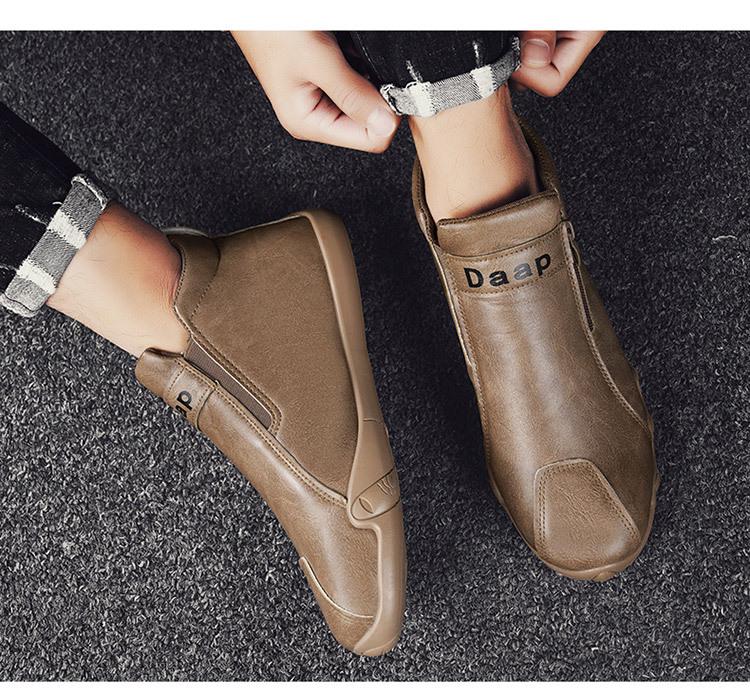 Men's Lightweight Leather Slip-On Sport Shoes, Spring/Autumn, Zipper Design, Fashion Trend