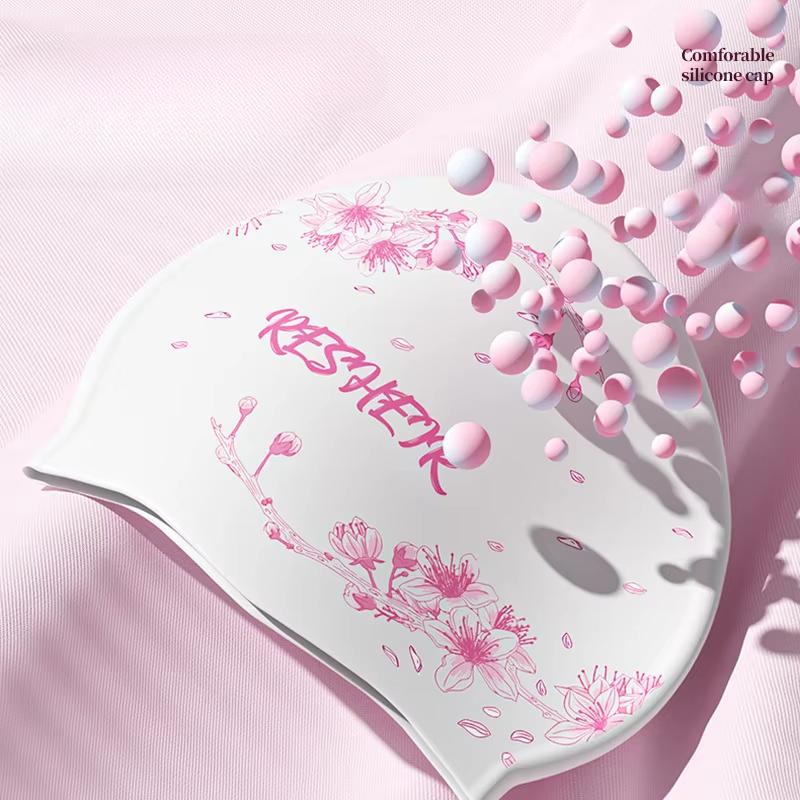 Fashion Printed Swimming Cap Women Silicone Waterproof Long Hair Special Swimming Caps Adult Ear Protection Swim Caps for Women