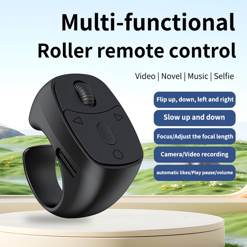 Mini Wireless Bluetooth Page Turner, Fingertip Ring Remote Control for iPhone Android iPad Kindle,USB Rechargeable Scrolling