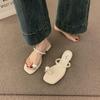 Retro Versatile Pearl Set Toe with Low Heel Evening Slippers Women's Summer Wear 2025 New Sandals Sandals
